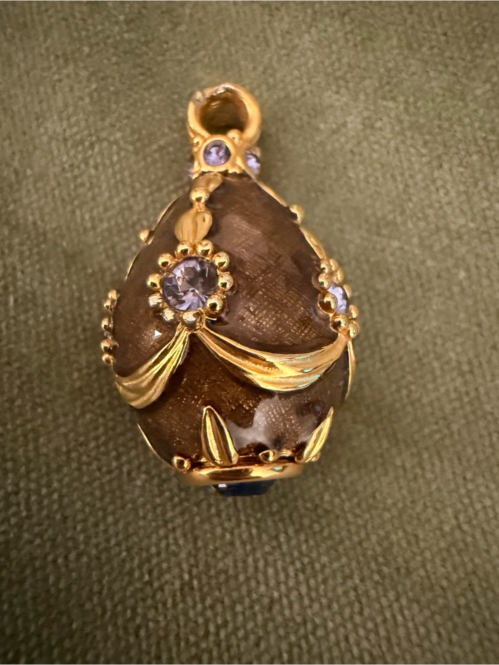 Joan Rivers Gold Plated Russian Jeweled Blue Rhinestone Purple Egg Necklace